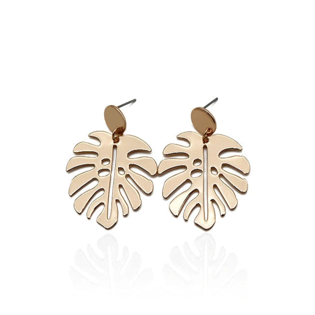 Dana's Hollow Alloy, Stylish, Leaf Round, Golden/Silver, Drop, Dangle, Trendy, Stud Earrings