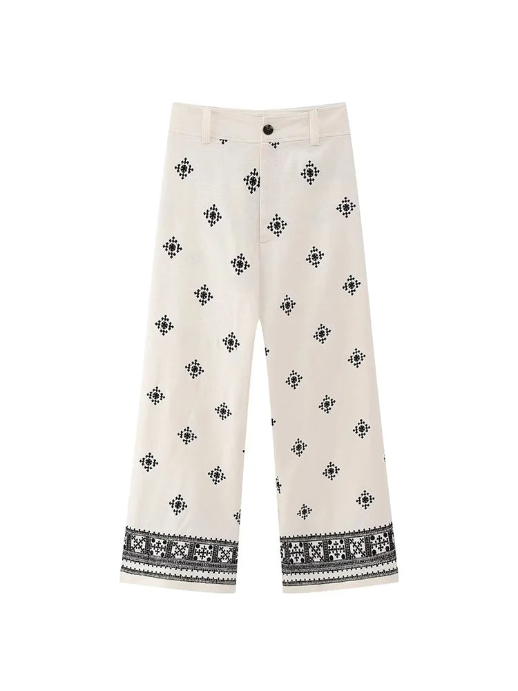 Shereen's Linen floral-printed boho casual party pants