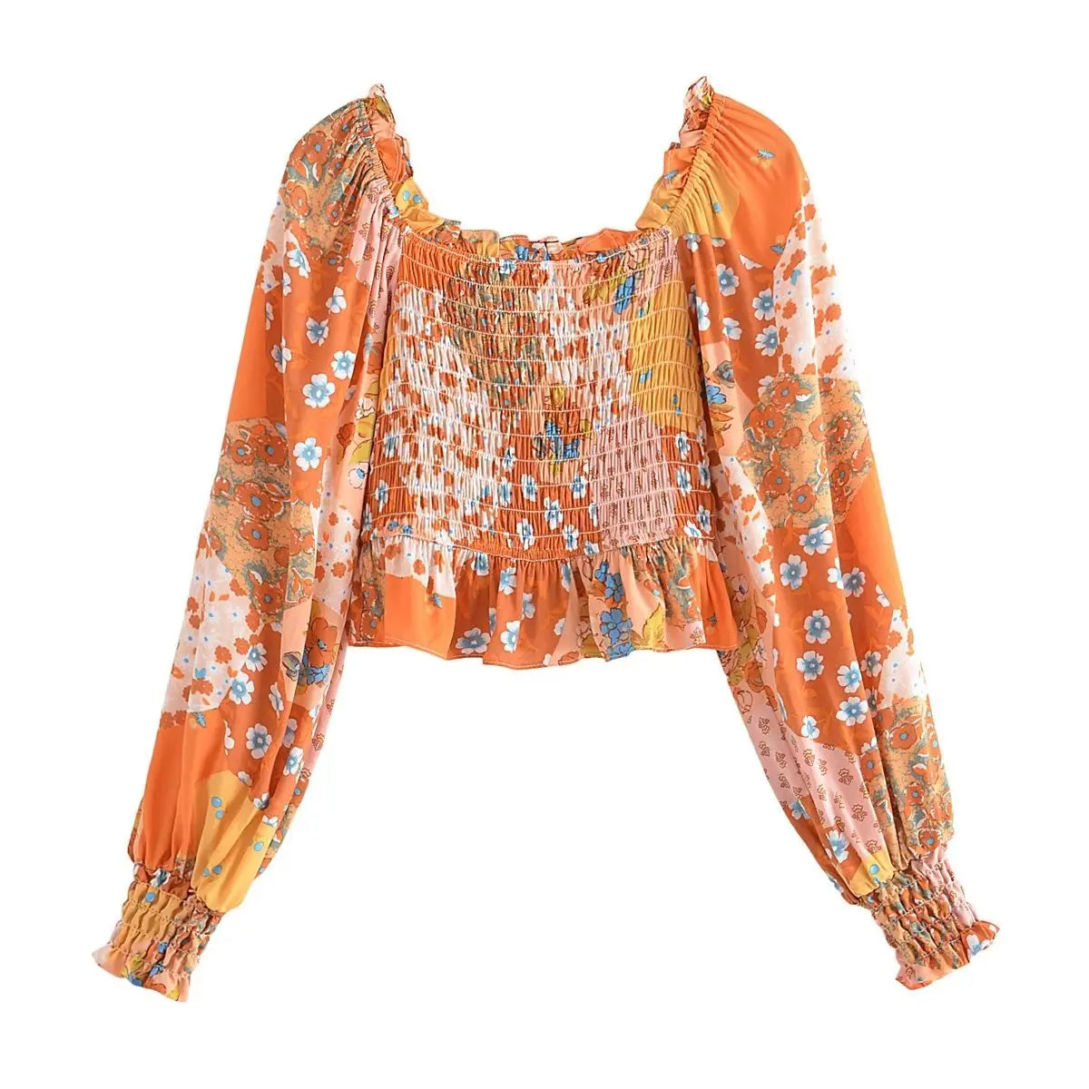 Maria's elastice boho cropped casual blouse