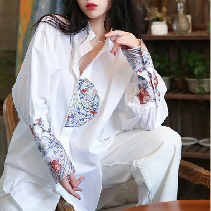 Liz's Stylish long sleeves loose shirt blouse -Retro/Vintage style