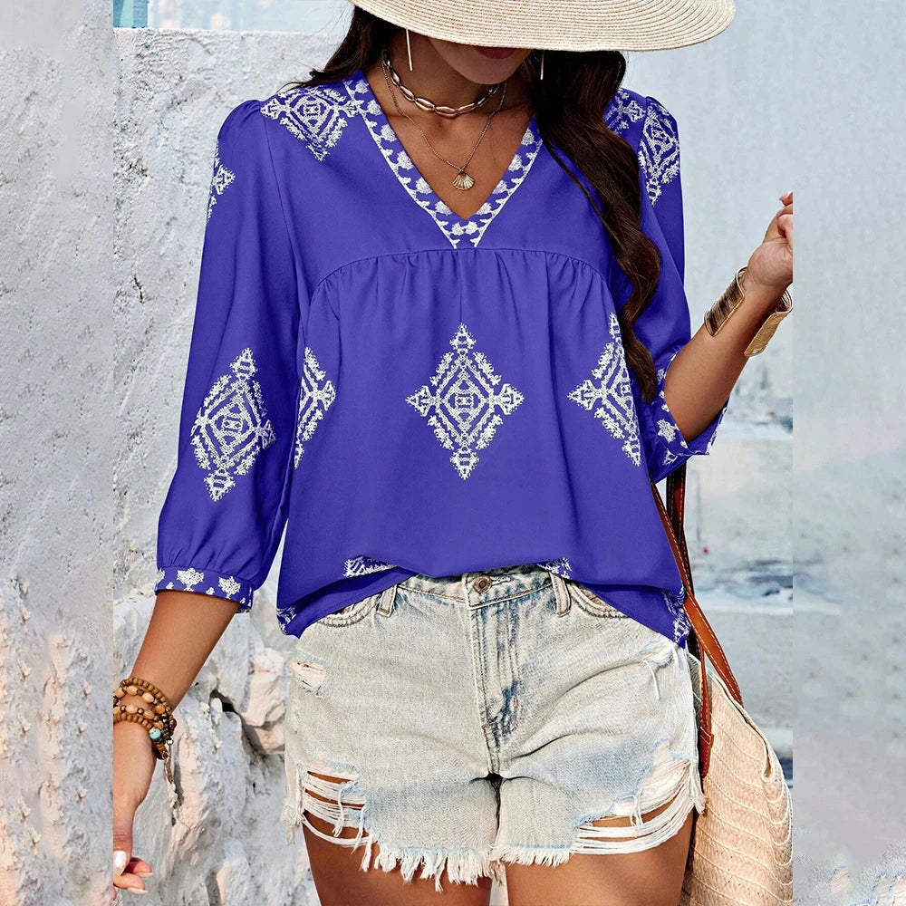 Emmy's Loose, Casual, Trendy, Stylish, Boho, Pullover, Printed Blouse