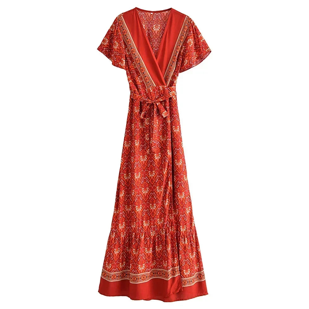 Red patterned dress on a white background