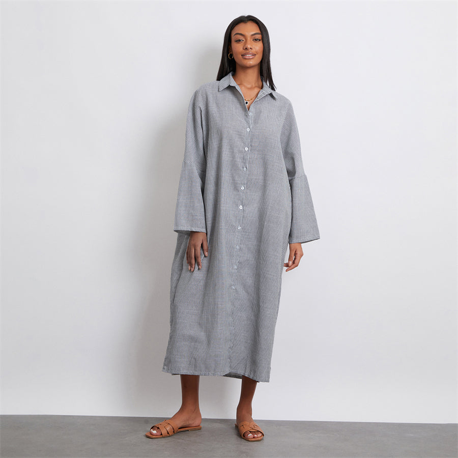 Rosa's Baggy, Loose, Striped, Trendy, Stylish, Boho, Vintage, Long Sleeves, Long Shirt Dress
