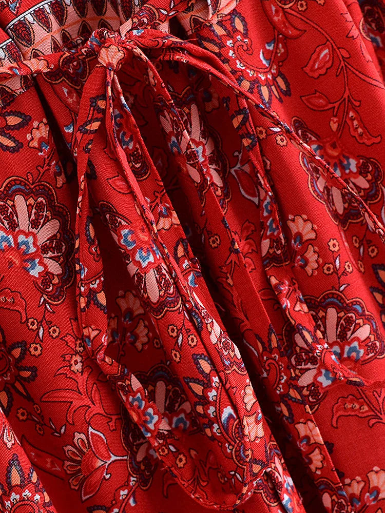 Close-up of red fabric with intricate pattern