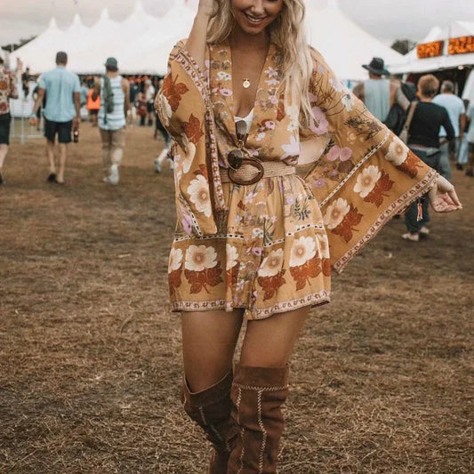 Julie's mini boho laced-up kimono