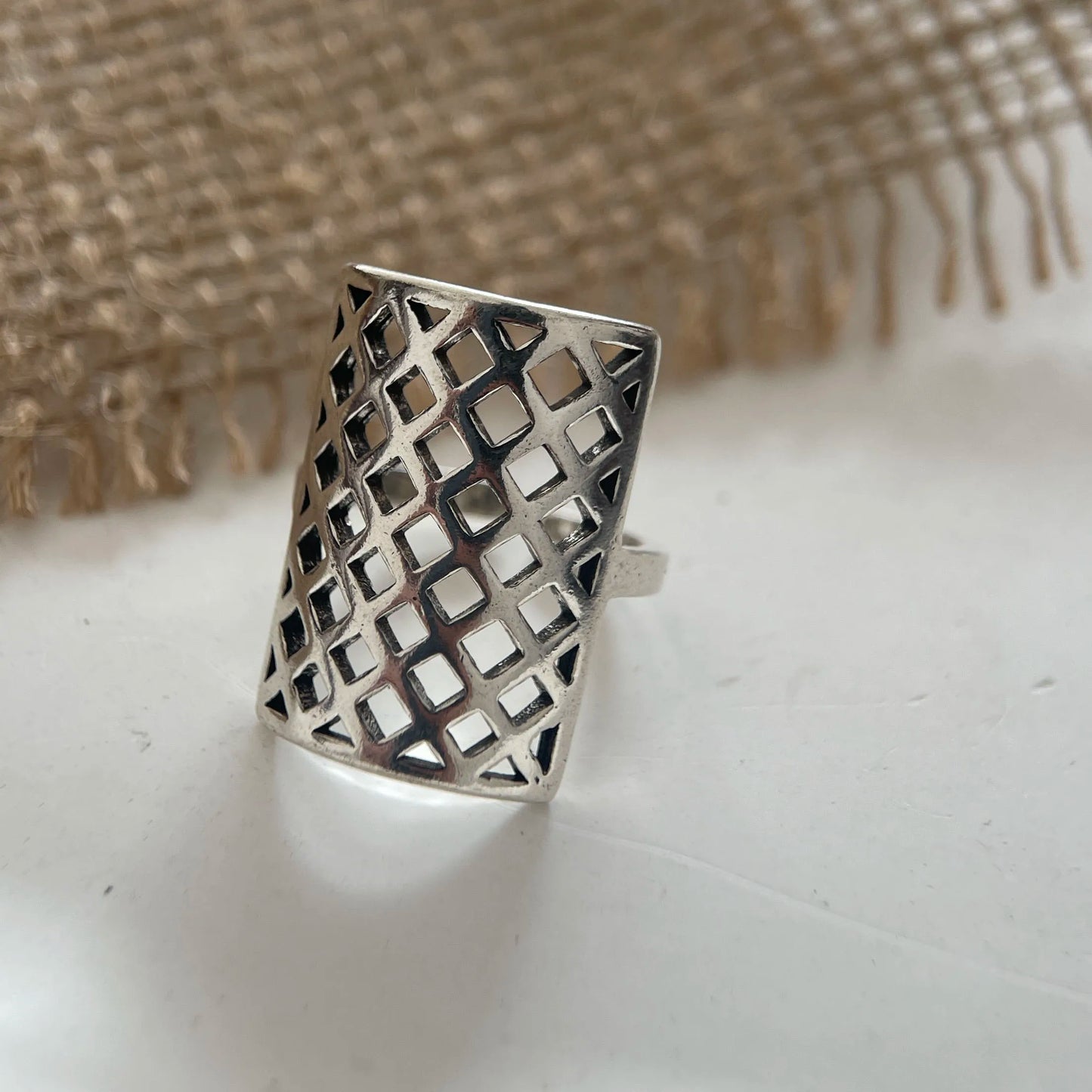 Merna's 925 Sterling Silver, Couple Minimalist, Handmade, Retro, Rectangle Adjustable Ring