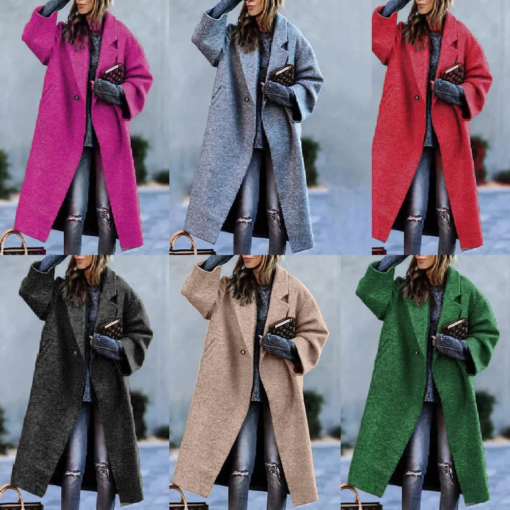 Emma's Loose, Trendy, Stylish, Long, Buttoned,Winter Woolen Coat