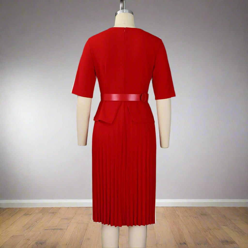 Liz's Plus size, stylish, trendy, Pleated, Temperament, V-Neck, Midi, Office Dress