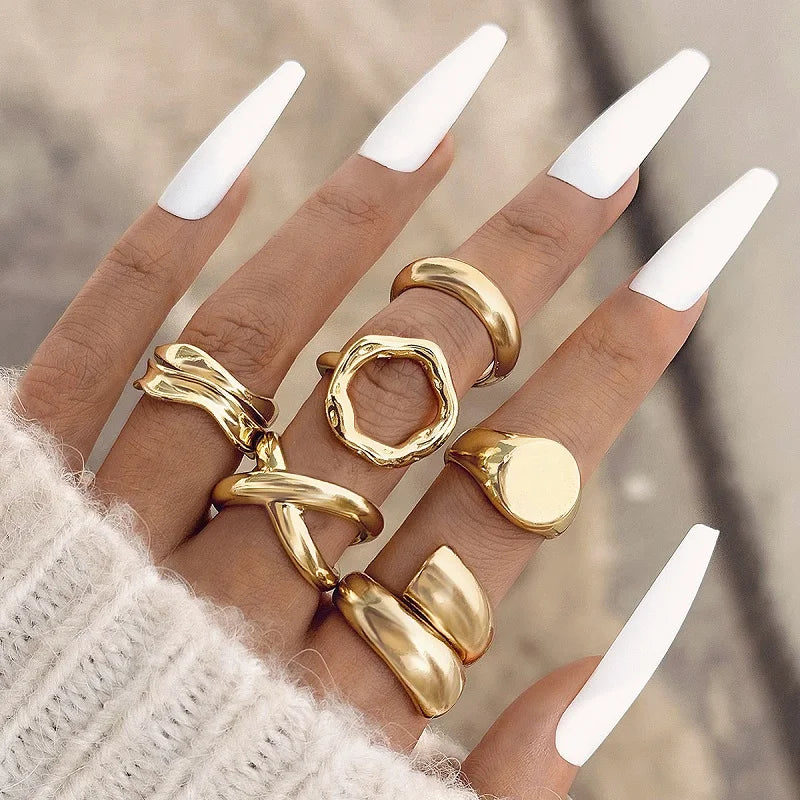 Monica's geometric design open adjustable irregular rings