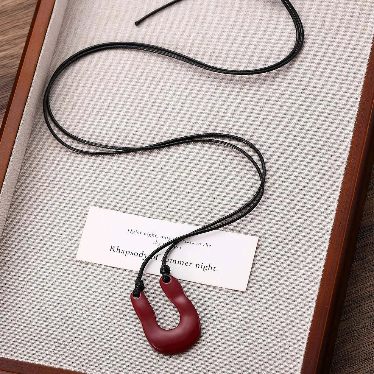 Rebecca's U Shape, Vintage, Trendy, Stylish, Red/Black, Adjustable, Leather, Long Pendant