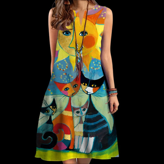 Fatima's A-Line Sleeveless Graphics printed Dress