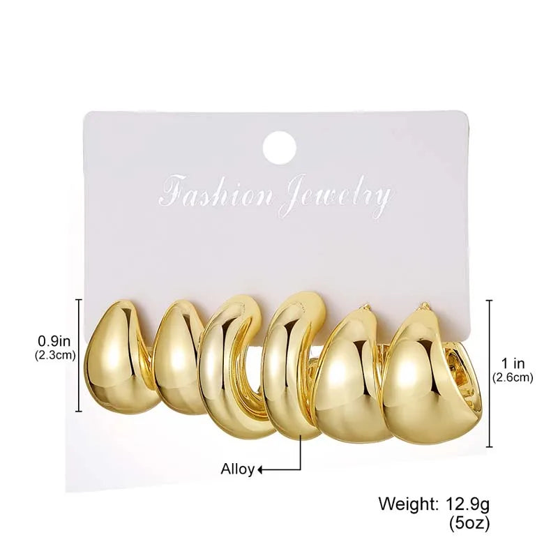 Sherine's Trendy C-shaped golden/silver earrings jewelry set