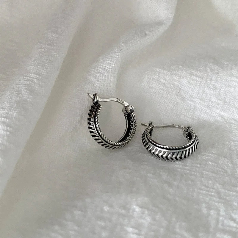 Mimi's 925 Sterling Silver, Trendy Simple, Retro Round, Hooped Earrings