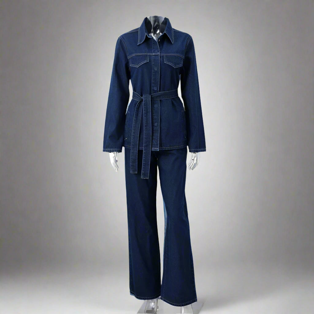 Julie's Casula, Elegant, Stylish, Trendy, Wide Leg, Long Jacket, Denim Outfit sets