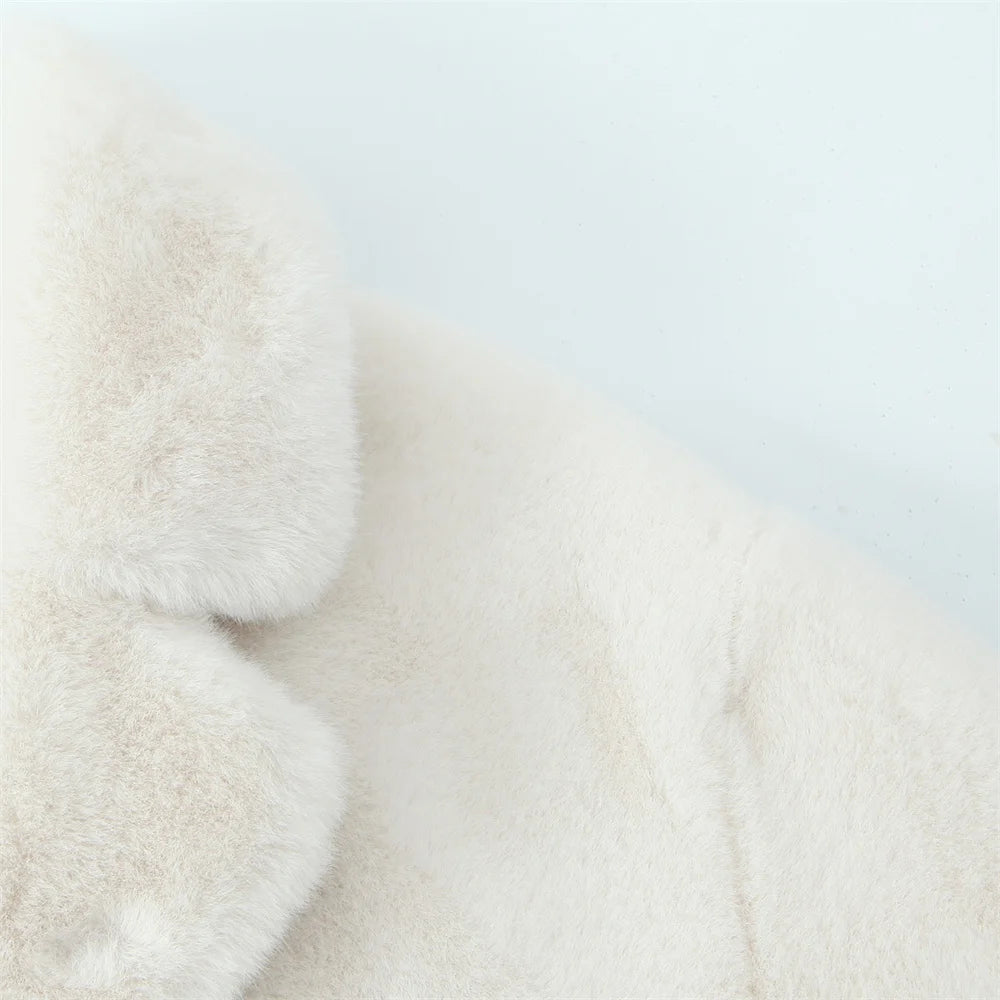 Linda's White, Faux Fur, Trendy, Stylish, Elegant, Long, Warm, Single breasted, Belted Coat