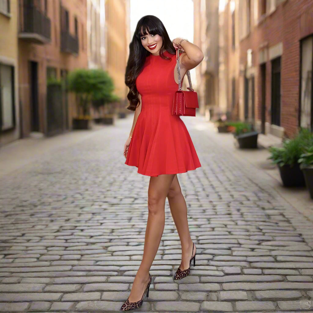 Celine's Solid Color, Draped, Sleeveless, Stylish, Trendy, Party, Pleated, Slim, Mini Dress