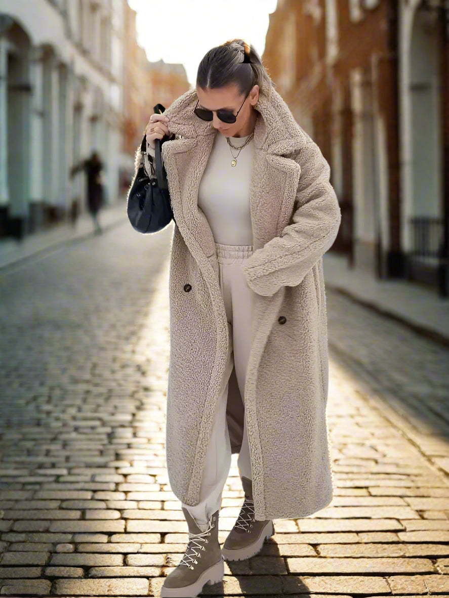 Tina's Winter, Wool Blend, Trendy, Stylish, Long, Double Breasted, Long Sleeves Coat.