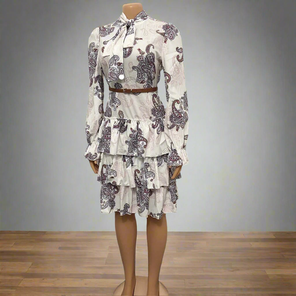 Elsa's Floral Print, Trendy, Stylish, Vintage, High Collar, Long Lantern Sleeves, Mini Dress