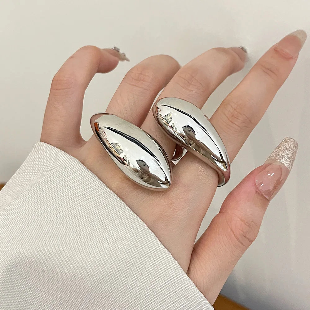 Noha's Exaggerated, Trendy, Stylish, Chunk, Punk, Golden/Silver, Double Ring