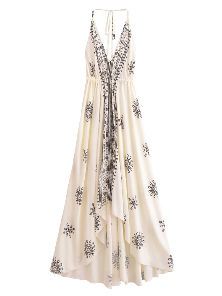 Mila's Floral, Backless, Beach, Party, Boho, Holiday, High-Low, Maxi Dress