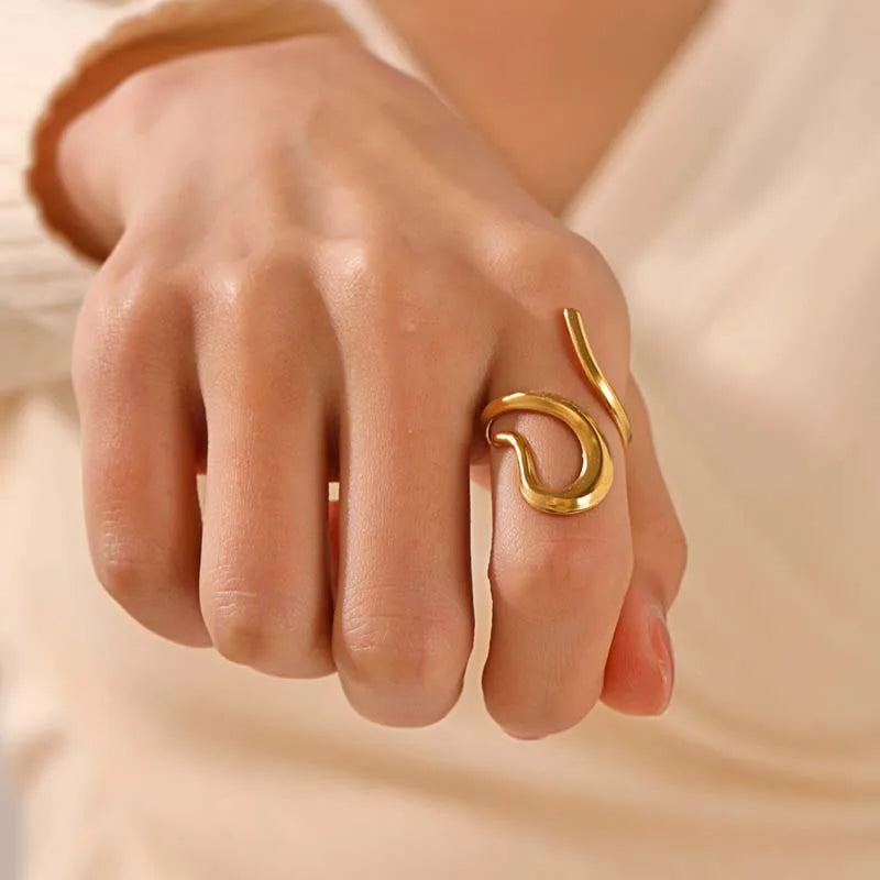 Gift, Golden/Silver, Irregular design, adjustable, Hollow Rings