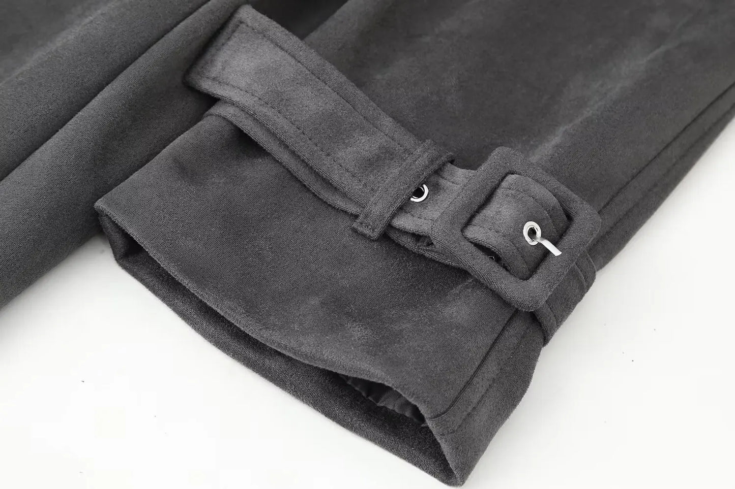 Sally's Solid, Suede, Winter, Double Breasted Stylish, Chic, Trendy, Long, Trench Coat