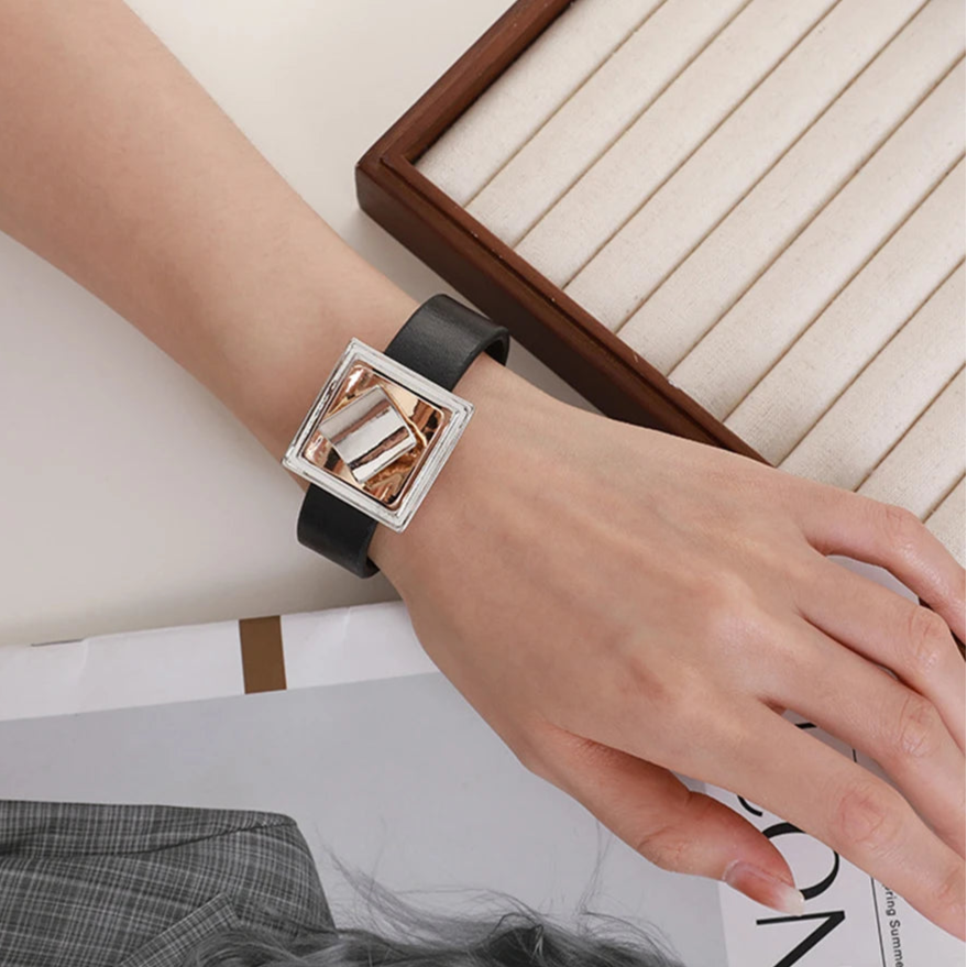 Zein's Trendy, Stylish, Magnet Lock, Statement, Leather, Geometric, Bangles Bracelet