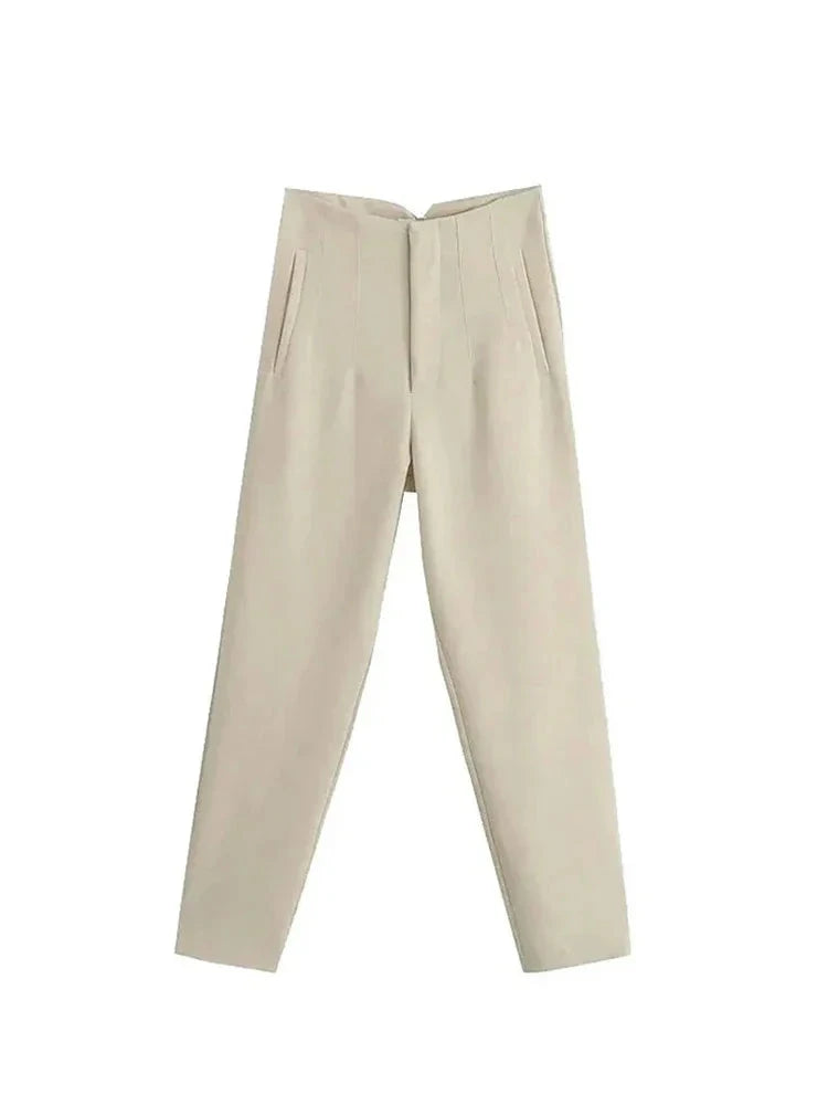 Heba's Chic Office High-waist Pants with zipper