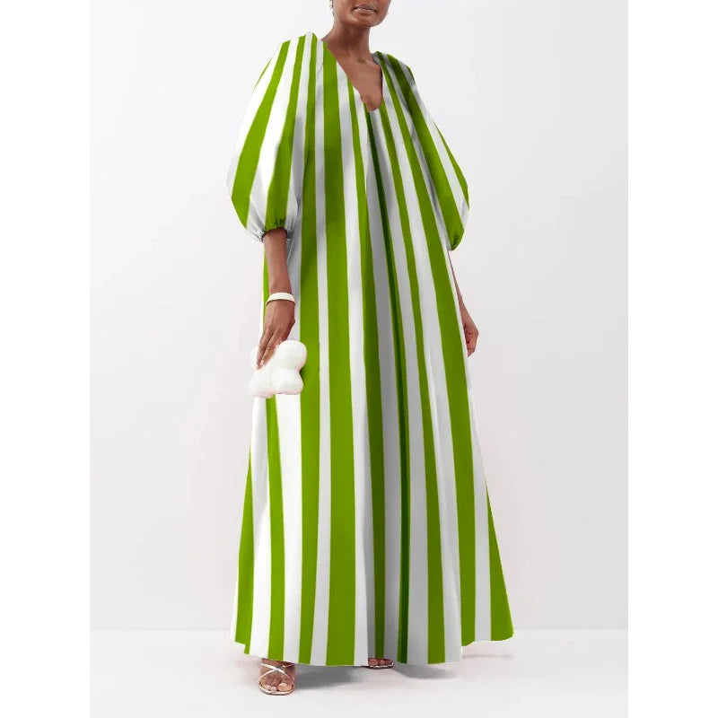 Roxana's Striped Loose, Puff Sleeves, Long dress