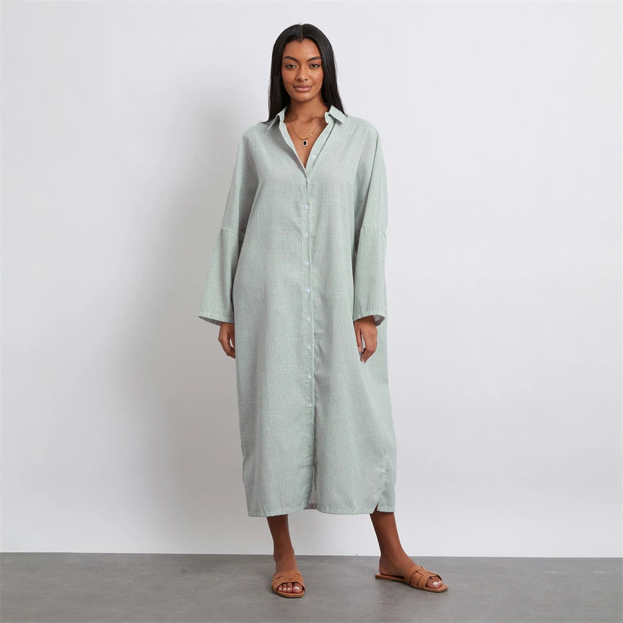 Rosa's Baggy, Loose, Striped, Trendy, Stylish, Boho, Vintage, Long Sleeves, Long Shirt Dress