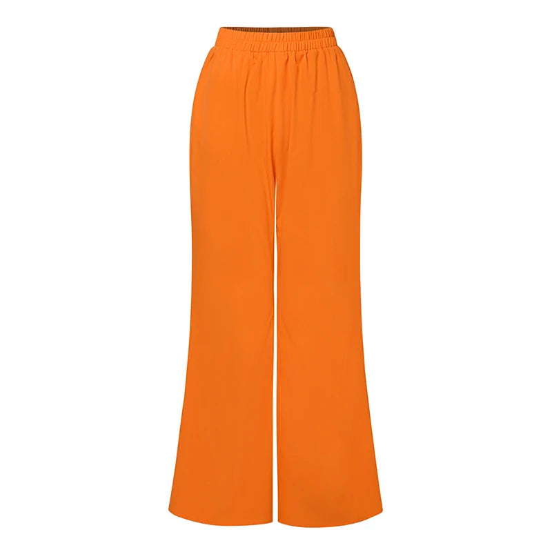 Viola's Elegant, Loose, Ruffled, Asymmetric Top, Wide Leg Pants, elastic Waist, Outfit Sets