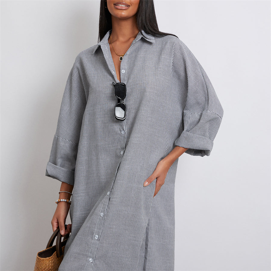 Rosa's Baggy, Loose, Striped, Trendy, Stylish, Boho, Vintage, Long Sleeves, Long Shirt Dress