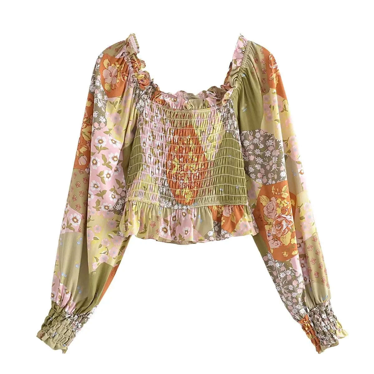 Maria's elastice boho cropped casual blouse