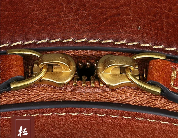 Karma's Genuine Leather, Round Shape, Vintage, Stylish, Retro, Rabbit Embossed, Shoulder Bag