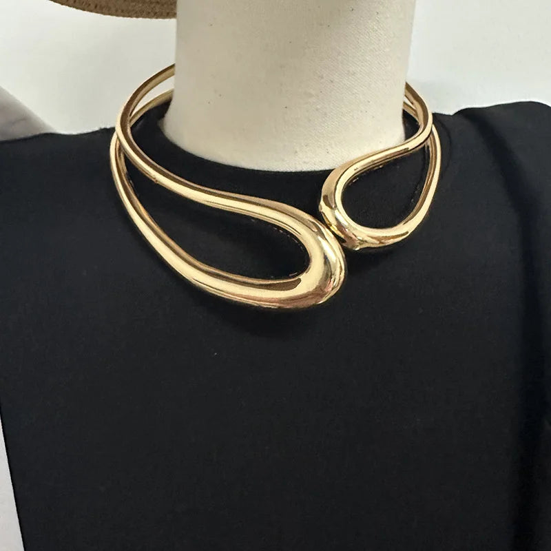 Xina's Metal Hollow Geometry Adjustable Bangle Bracelet & Necklace