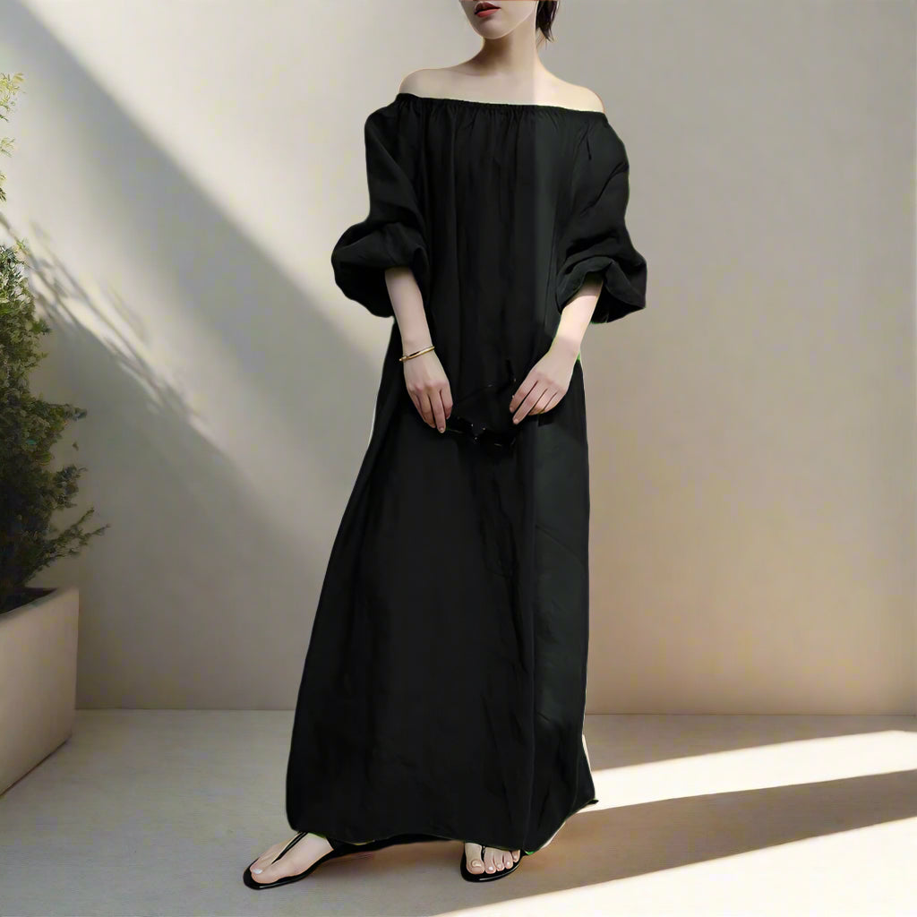 Rama's Slash Neck, Loose, Hollow Out, Off Shoulder, Stylish, Trendy, Maxi Dress