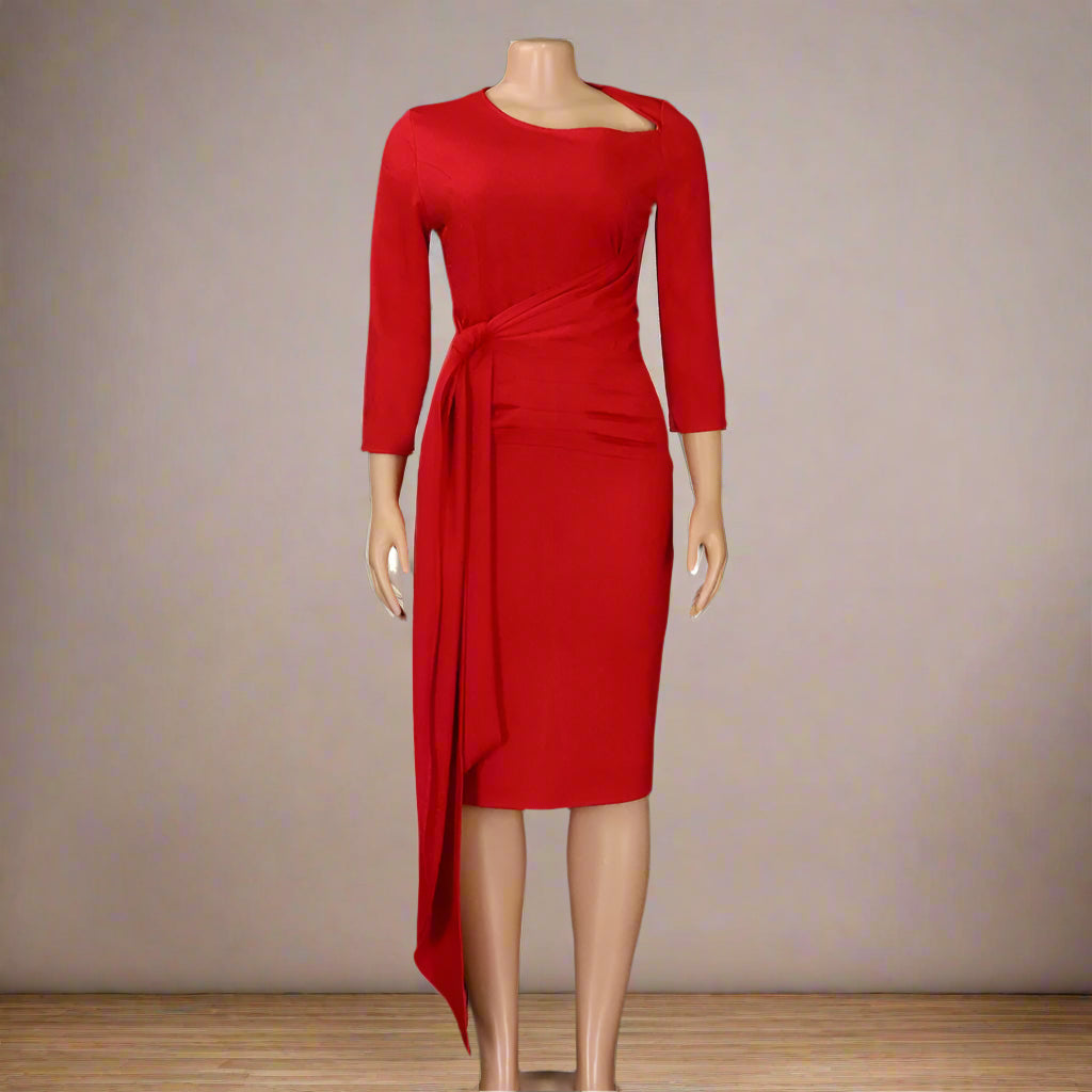 Yousra's Professional, Skew Neck, Sheath Profile, Sleeves, office Style, Midi Dress