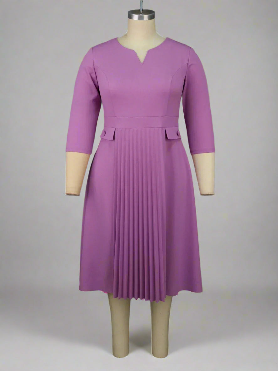 Gillan's Plus Size, Purple, Trendy, Stylish, Midi, Knee, Pleated, Office, Formal Dress