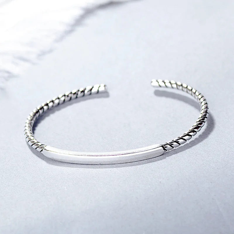 Nardine's Solid 925 Sterling Silver, Unisex, Vintage Handmade, Simple,  Open Bracelet