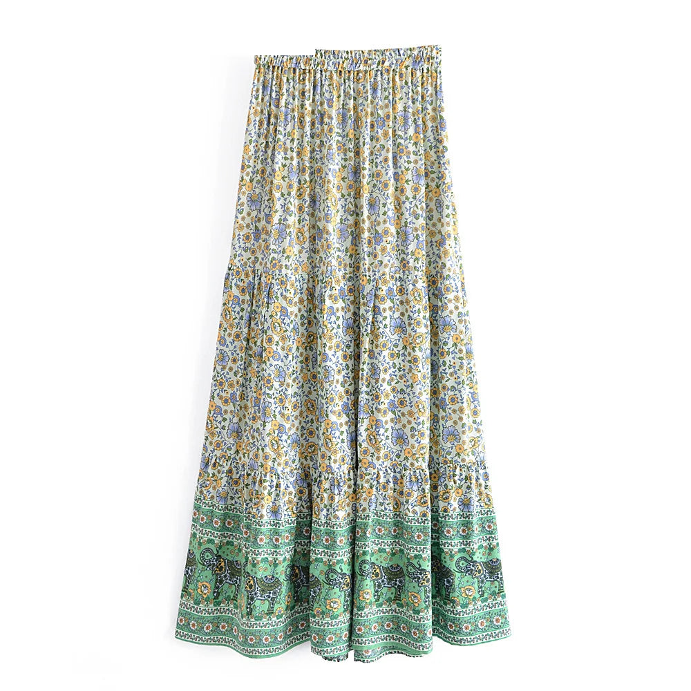 Janet's maxi boho green skirt