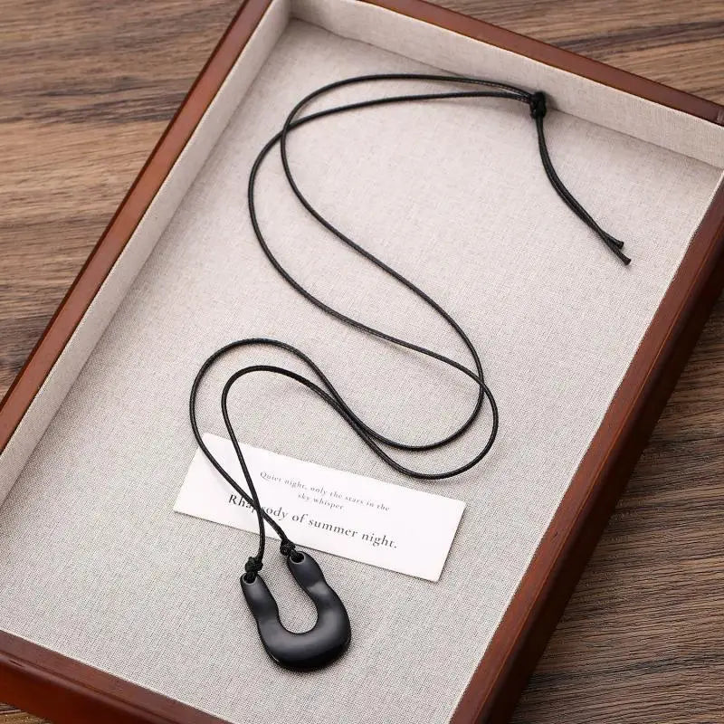 Rebecca's U Shape, Vintage, Trendy, Stylish, Red/Black, Adjustable, Leather, Long Pendant