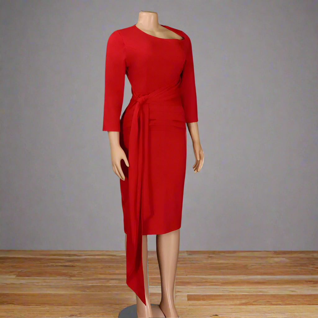 Yousra's Professional, Skew Neck, Sheath Profile, Sleeves, office Style, Midi Dress