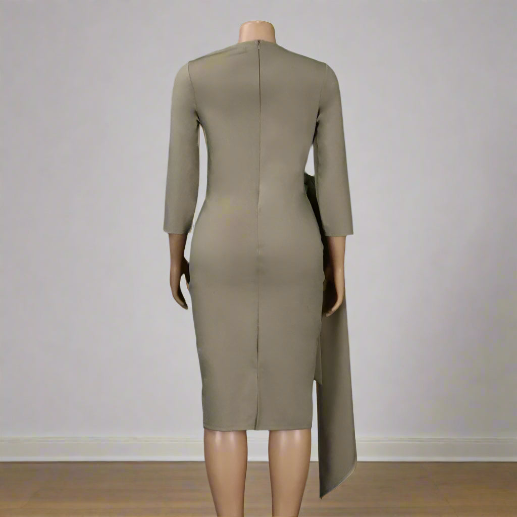 Yousra's Professional, Skew Neck, Sheath Profile, Sleeves, office Style, Midi Dress