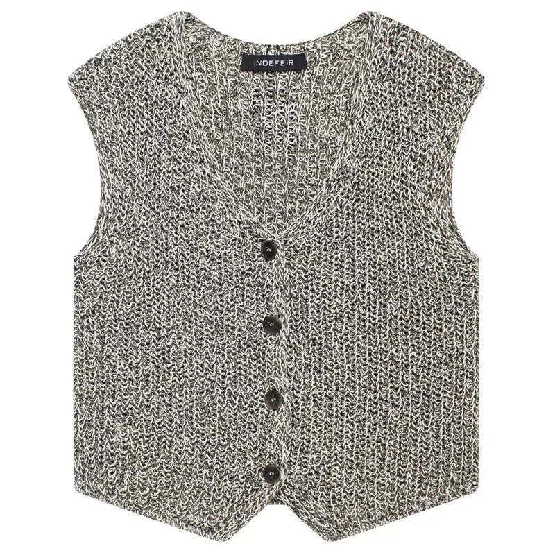 Rachel's Short, Sleeveless, Knitted, Trendy, Stylish, V-neck, Single breasted, Casual Vest