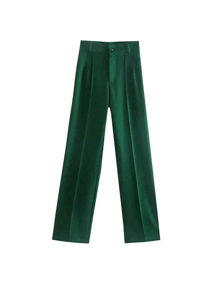 Huda's chic office straight leg high-waist pants with zipper