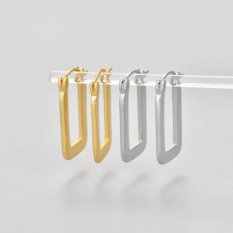 Rebecca's 925 Sterling Silver, Trendy, Golden/Silver Rectangle Earring