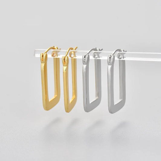 Rebecca's 925 Sterling Silver, Trendy, Golden/Silver Rectangle Earring