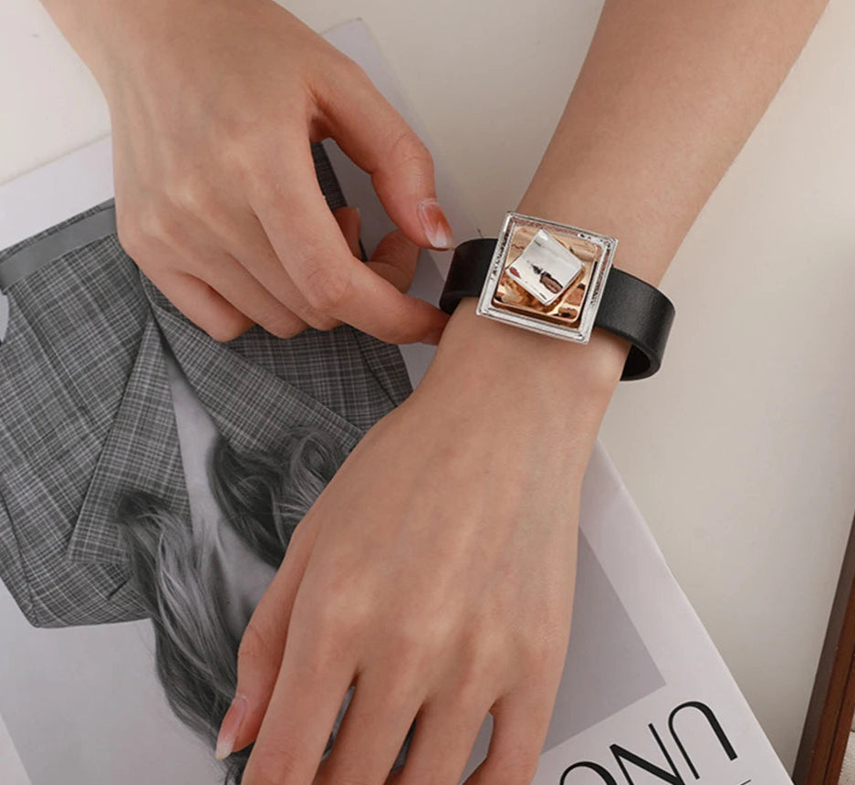 Zein's Trendy, Stylish, Magnet Lock, Statement, Leather, Geometric, Bangles Bracelet