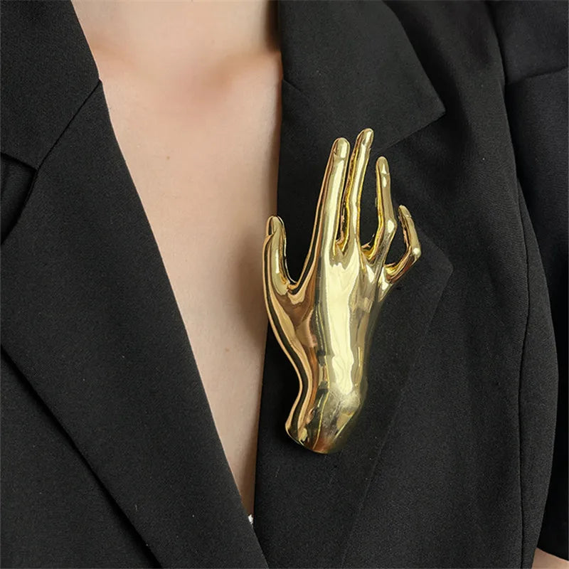 Yara's Metal Smooth Double Palm Hand-shaped Large Brooch- Silver, Gold