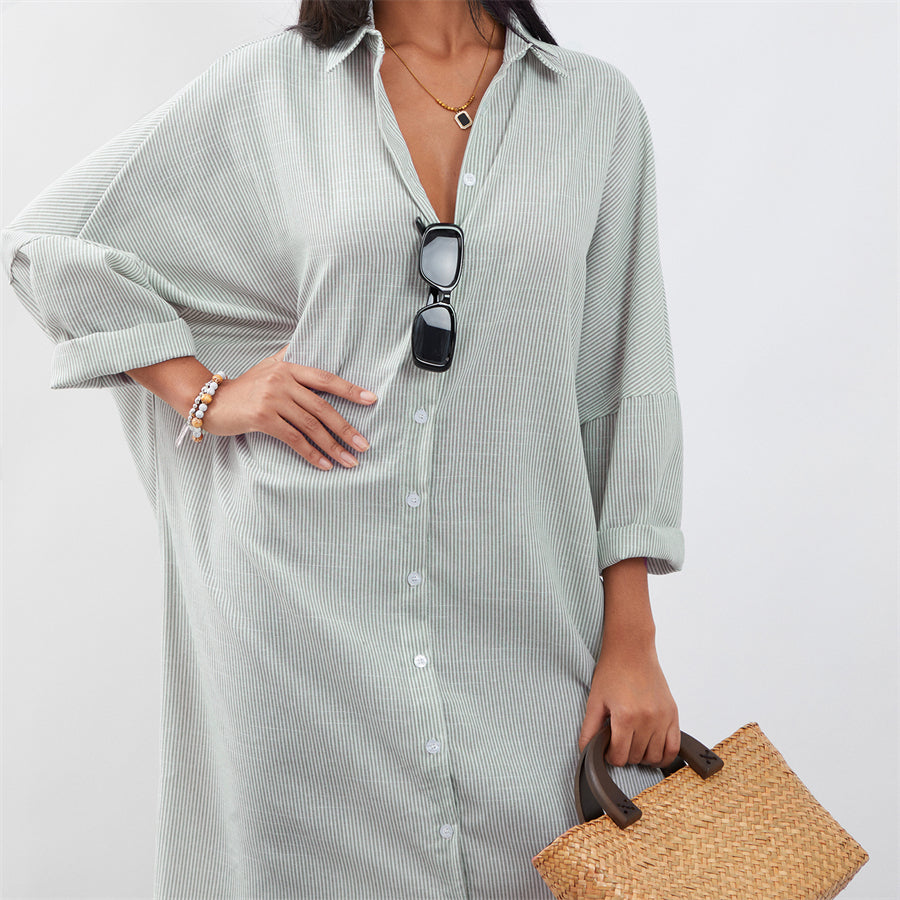 Rosa's Baggy, Loose, Striped, Trendy, Stylish, Boho, Vintage, Long Sleeves, Long Shirt Dress